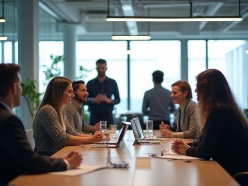 Team collaboration in a modern office